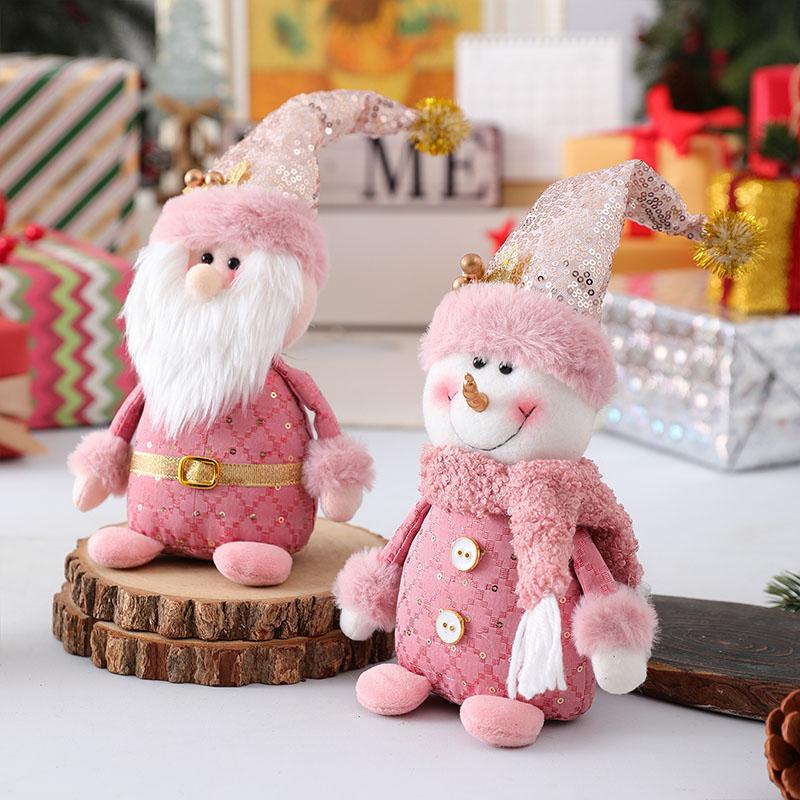 2024 New Christmas Decoration Pink Fabric Art Series Elk Snowman Old Man Window Prop Decoration Supplies Doll New Year Toy
