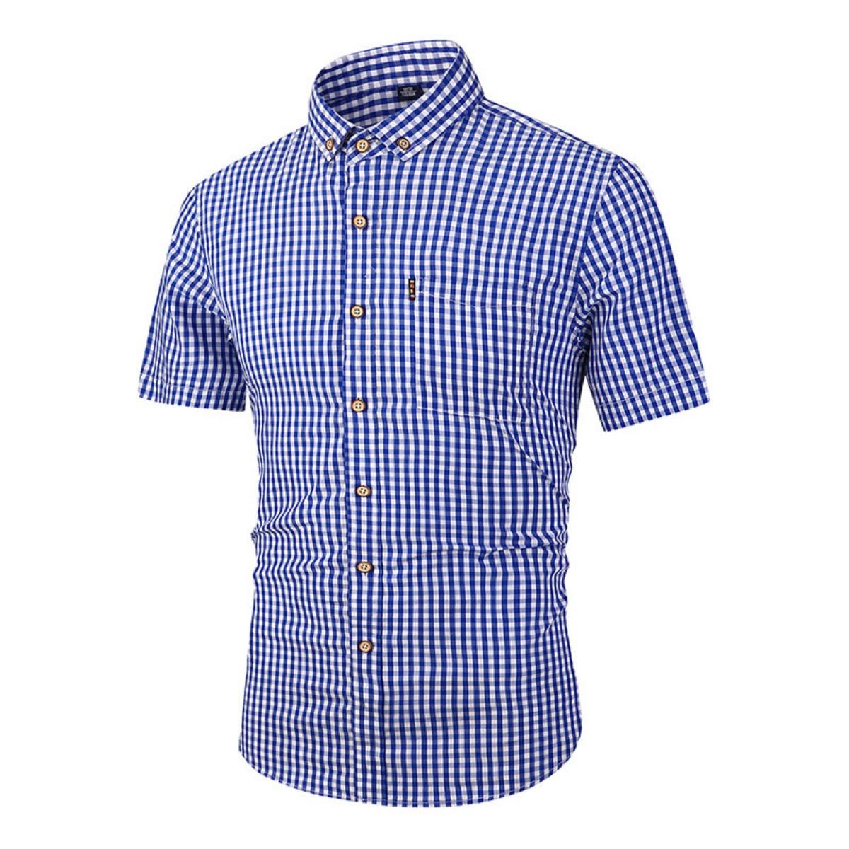 

Summer Men s Short-sleeved Casual Shirts - Stylish Large-sized Business Check Shirts - Popular Tops - Men s Short-sleeved T-shirts 3XL темно-синього кольору