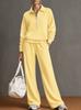 Conjunto de chándal de 2 piezas para mujer, sudadera con media cremallera y cuello, pantalones de pierna ancha, conjunto informal holgado para otoño e invierno