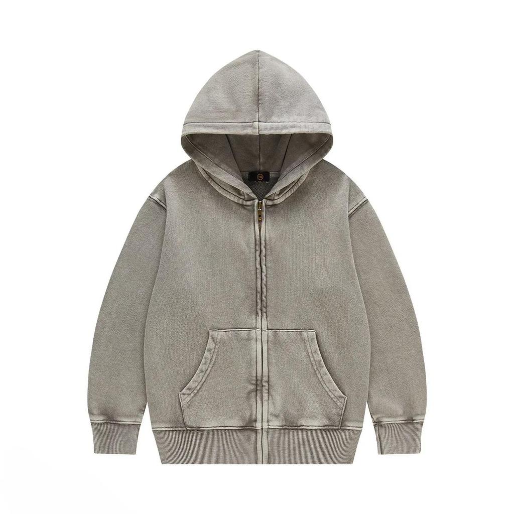 Odzież wierzchnia dla dzieci 2025 Jesień Modne Cool 350G Bawełna frotte Vintage Bluzy z kapturem na zamek Chłopcy Dziewczynki Casual Sportowe Topy Ubrania dla dzieci