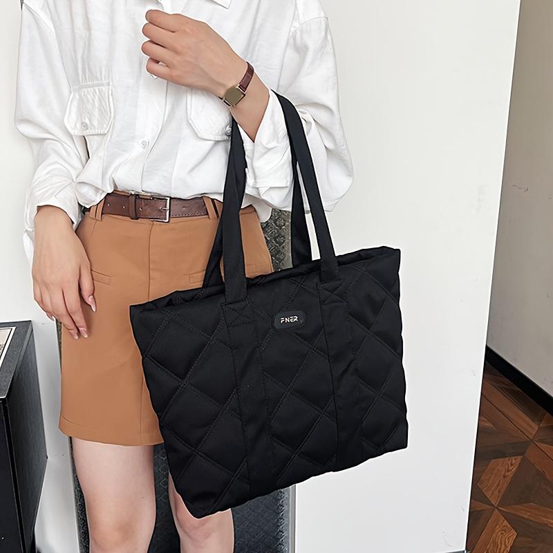 Nylon Quilted Tote Bag for Women Large Capacity, Versatile Shoulder Bag Durable Polyester Lined for Work, Shopping