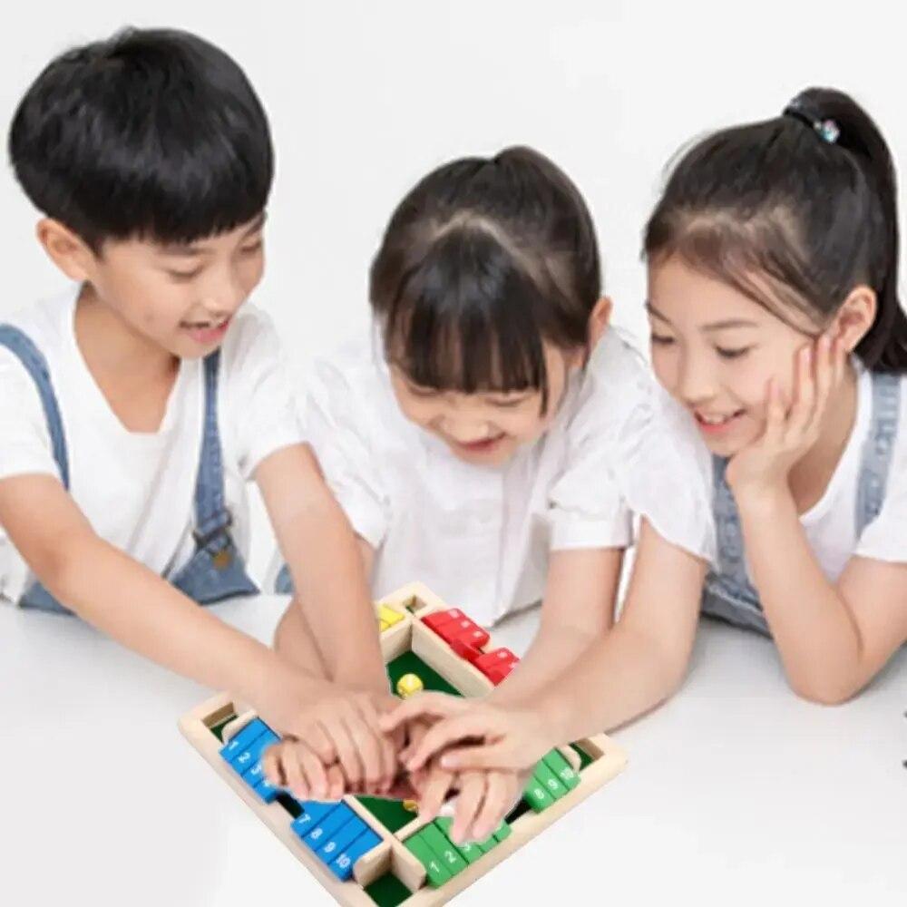 4 Player Wooden Shut The Box Dice Games Classics Close The Box Game for Adults Kids Family Classroom Home Party or Pub