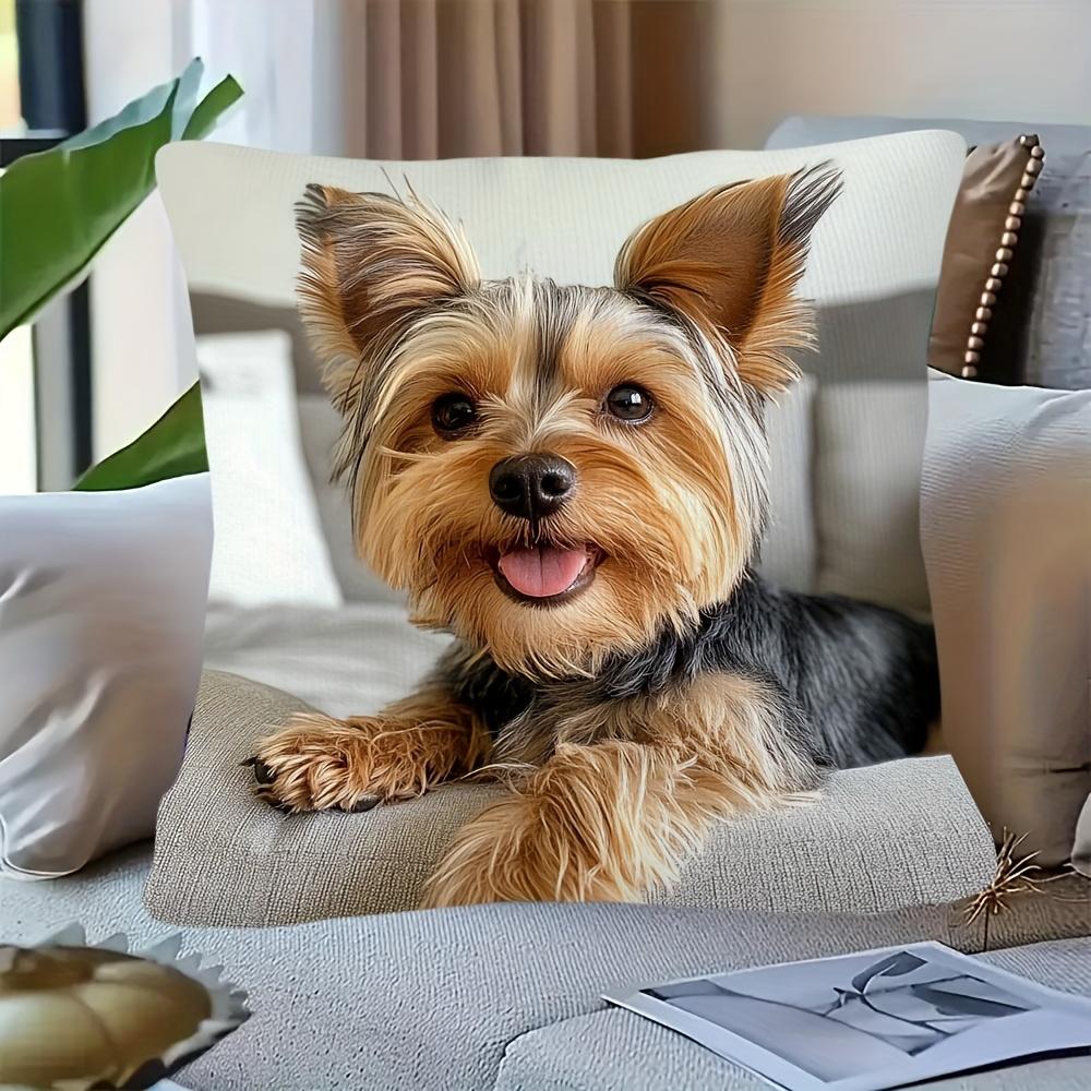 1pc Pillowcase, Modern Cute Smiling Yorkshire Terrier Design, Soft and Comfortable Polyester Short Plush Fabric, Single-Sided Print, Pillow Insert Not
