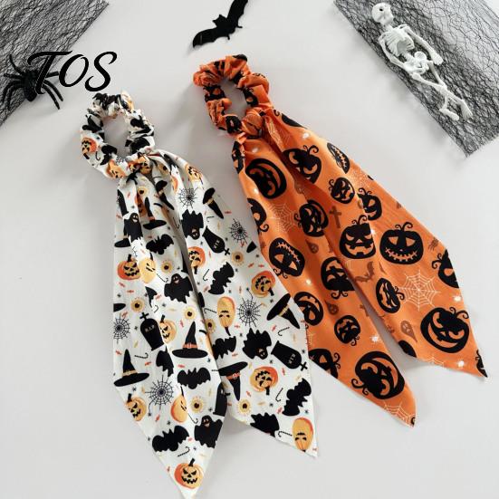 Soft Hair Scrunchie Halloween Satin Scrunchies for Women, Funny Pumpkin Printed Elastic Ties, Tie Ponytail Holders, Decorative Accessories Daily Wear