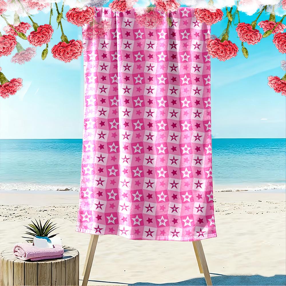 Pink Star Pattern Design Beach Towel Beach towel quick-drying for travel outdoor sports jogging beach and swimming