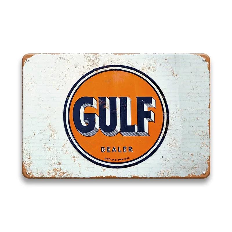 Vintage Decor Shabby Chic Metal Tin Signs Gulf Esso Agip Man Cave Wall Decoraion Motor Oil Garage Wall Stickers Gas Decor Pla