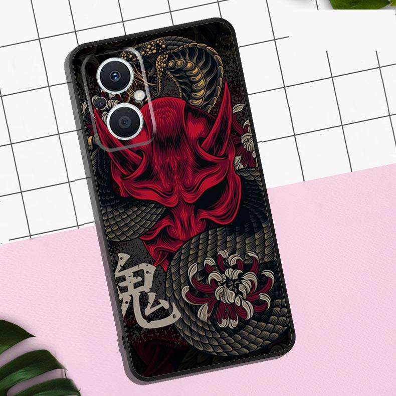 Samurai Oni Mask Case For OPPO Reno 11 12 13 F 8T 7 8 10 Pro OPPO Find X8 Pro X3 X6 Pro X5 Lite Cover Coque