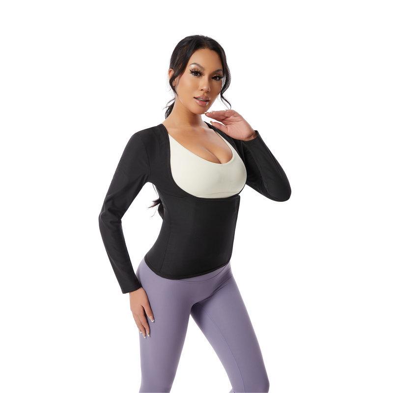 Women's Waist-Cinching Long-Sleeve Body Shaper Sweat Suit for Fitness and Yoga