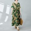 Simple Bohemian Print Dress Short Sleeve Round Neck Summer New Style Elegant Feel Long Dresses Women's Clothing