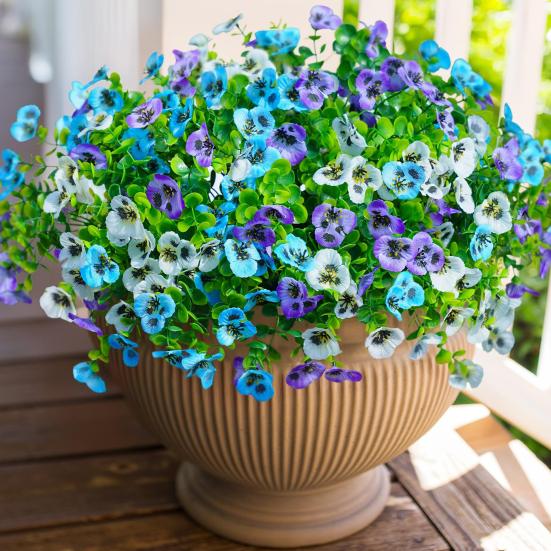 12 Pcs Artificial Pansy Flowers Outdoor UV Resistant Faux Silk Flowers Colorful Faux Pansies for Planter Window Box Front Porch Yard Patio Decor