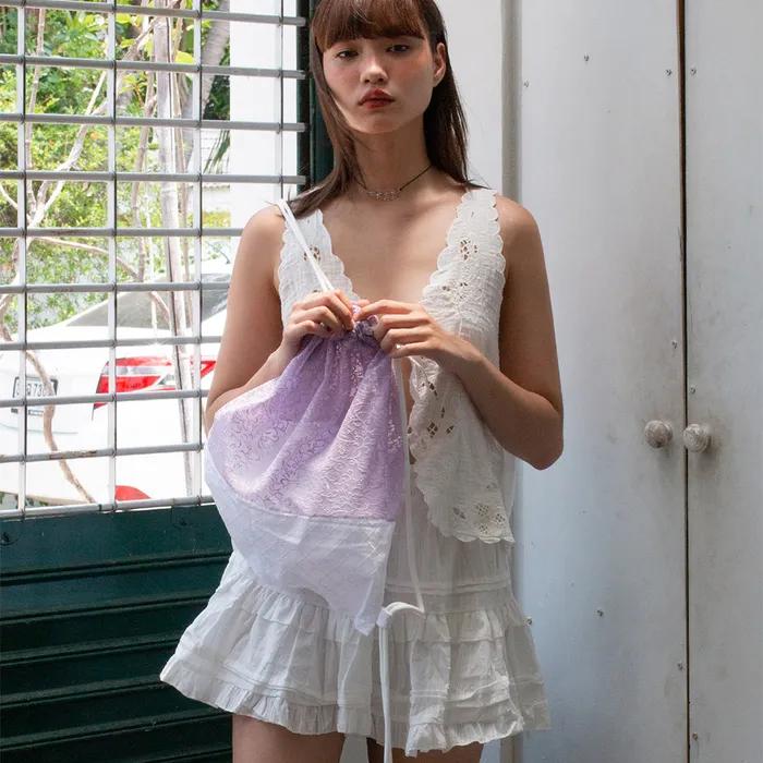 Lace Drawstring Bag - Lilac