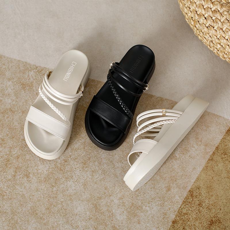 Fashion Thick-soled Sandals for Women 2025 New Summer Roman Fairy-style Sandals Versatile One-strap Two-wear Slippers for Outdoor Wear