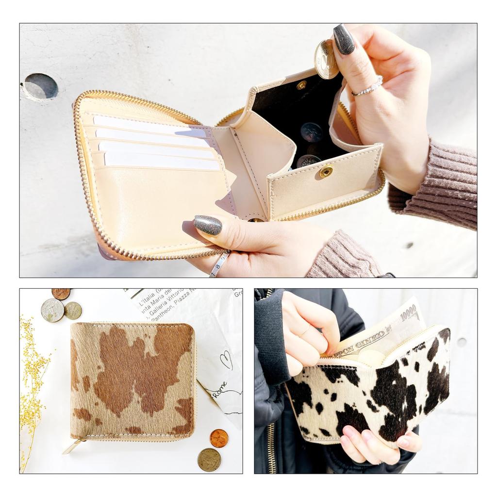 Trendy Yamagishi Genuine Leather Bifold Wallet with Round Zipper, for Men and Women, Compact, Premium Leather with a Black Leather Look