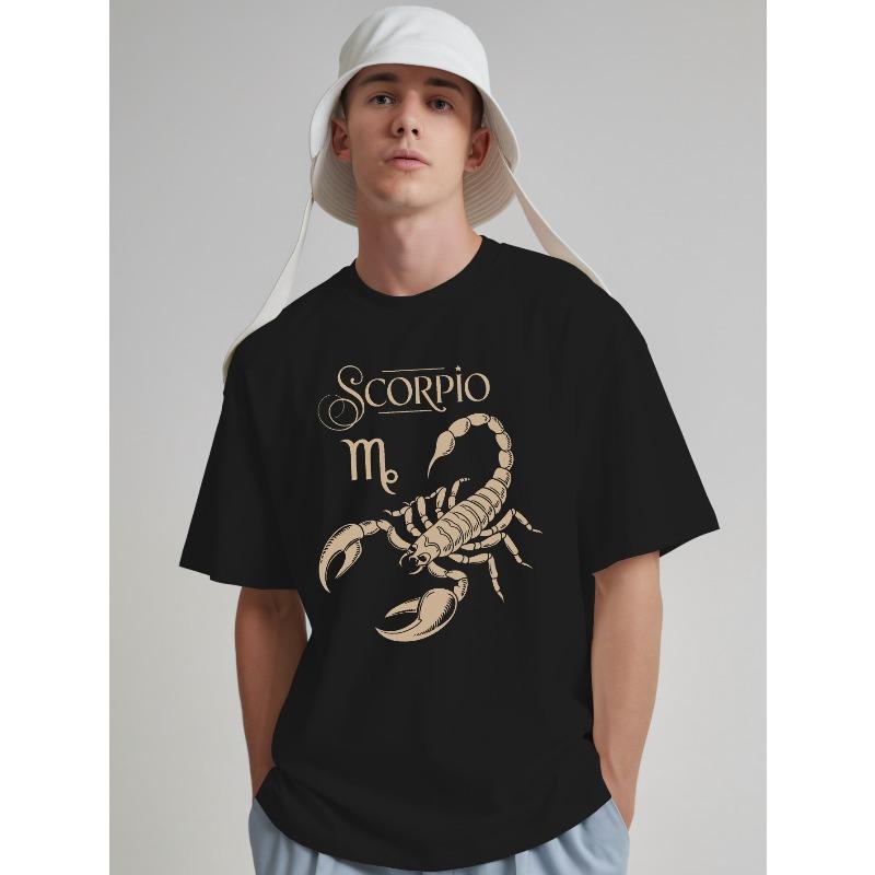 

European sizes Men s Scorpio Zodiac Graphic T-Shirt - Summer Casual Short Sleeve Round Neck with Scorpion & Astrological Print, Breathable Soft 4XL чорний