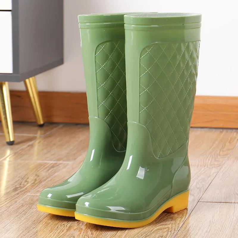 Maogu Femmes Adulte Travail Tube Haut Chaussures d'Eau Antidérapantes Chaussure d'Automne Couleur Unie Imperméable Plaid Botte en Caoutchouc 2024 Bottes Neige Pluie