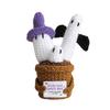Halloween Knitted Wool Ornaments with Card Crochet Potted Card Doll Handwoven Dolls Figurines for Desktop Home Decoration