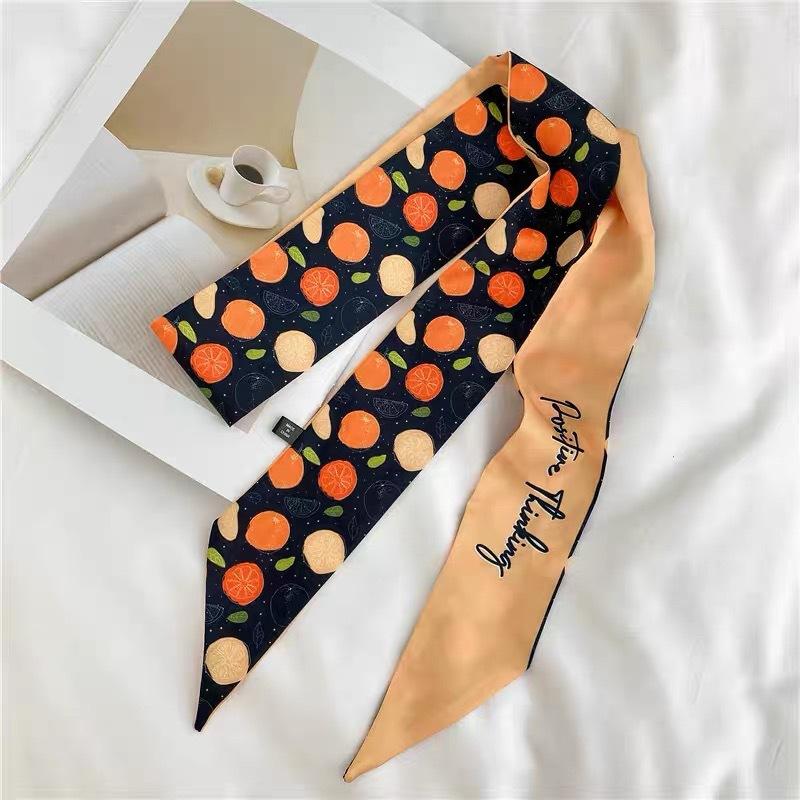 Fruit-Print Silk Scarves Trendy Hair Accessories for Women, Vintage Bohemian Silk Scarf Wrap, Neck Head Daily Travel Gift Trendy