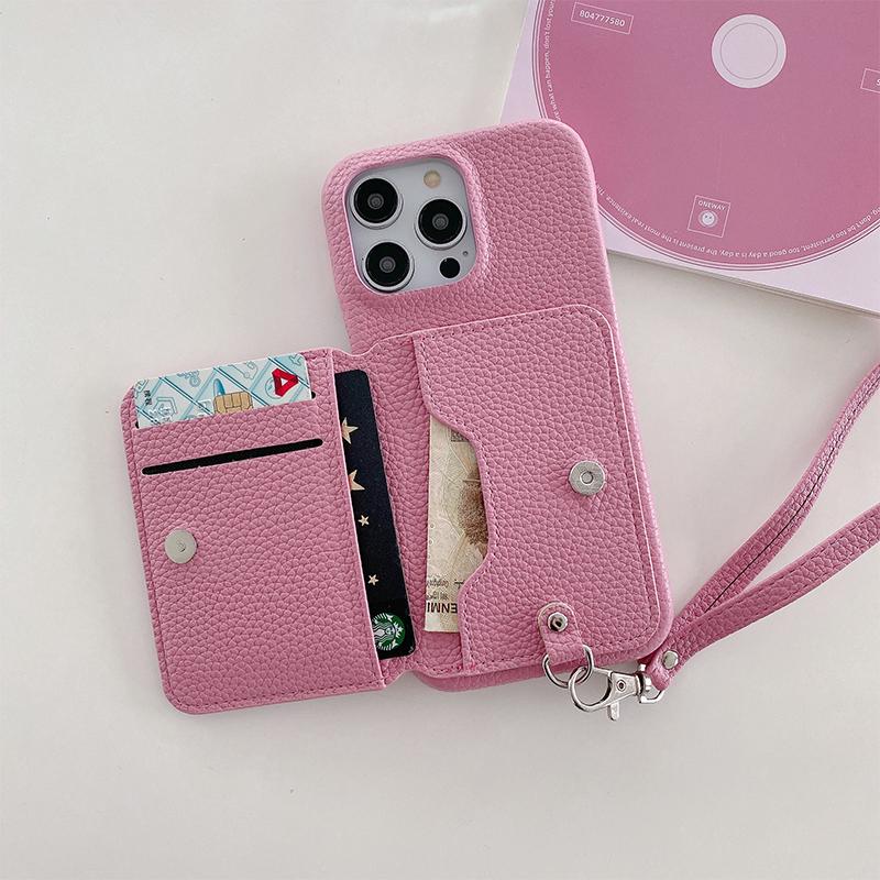Wrist Strap Wallet Phone Case for iPhone 15 14 13 12 11 Pro Max Luxury Litchi Patterned Shockproof PU Leather Cover