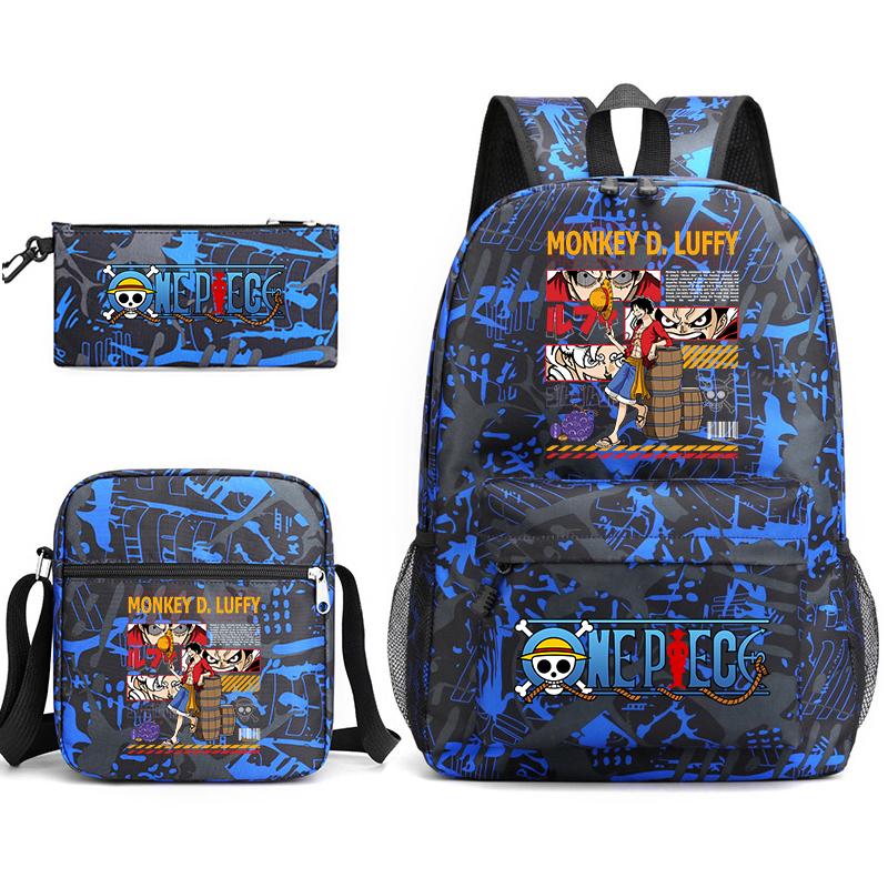 One Piece Luffy Anime Print Student Backpack Set Shoulder Bag Pencil Case Boys Girls School Bags