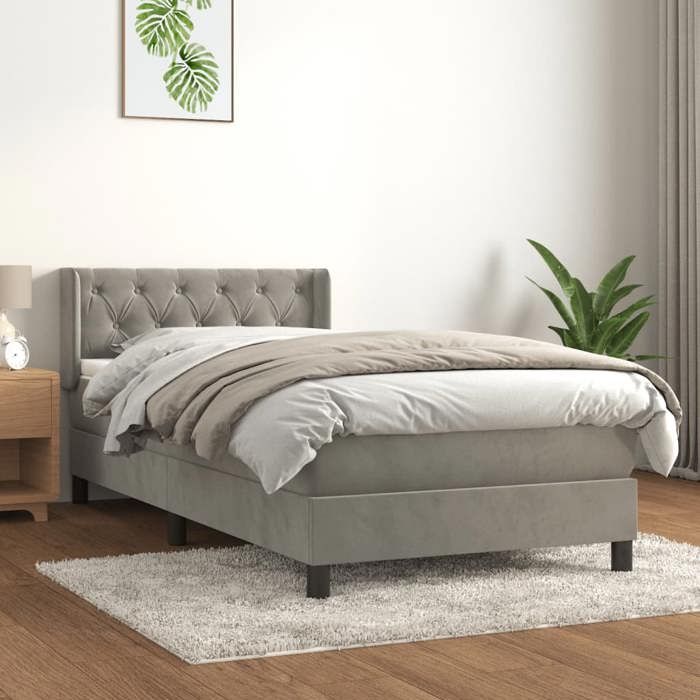 3131105 vidaXL Divan-lit Et Matelas Gris Clair 80x200 Cm Velours