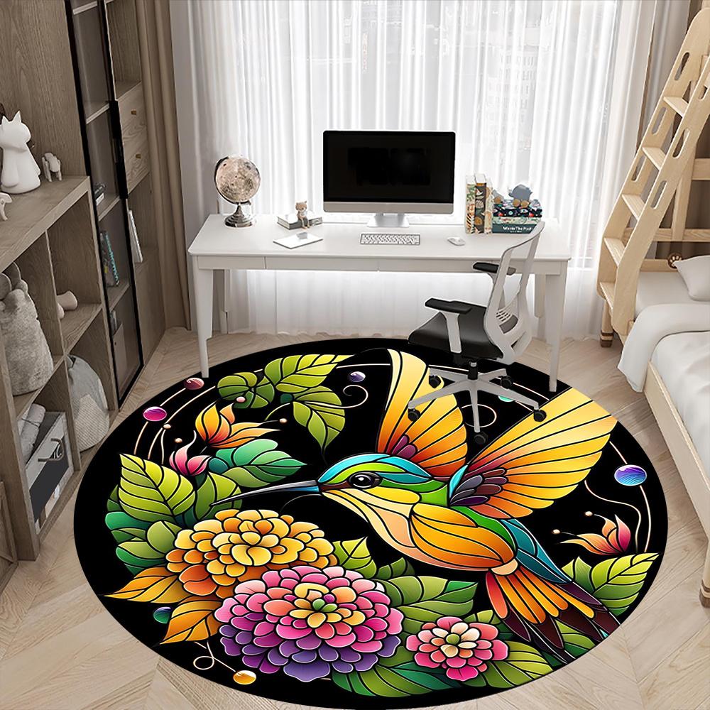 1pc Hummingbird Flowers Office Round Area Rug, Indoor Mat Suitable ForOffice, Under Office Chairs Bedroom Living Room Home Decor, Room Decot111