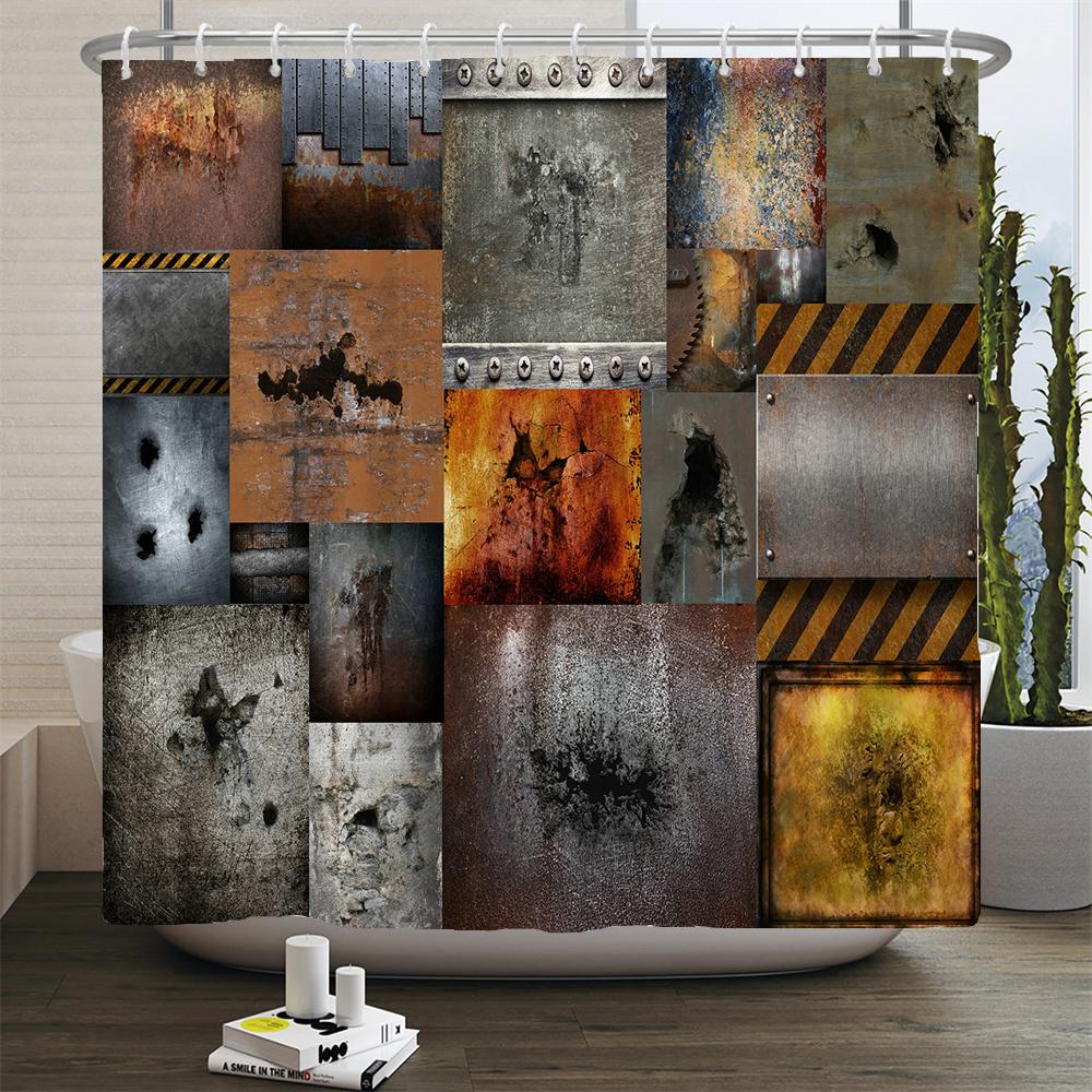 Old Retro Metal Industry Style Shower Curtain Waterproof Bathroom Curtain Art Individuality Home Decorative Curtain With Hooks