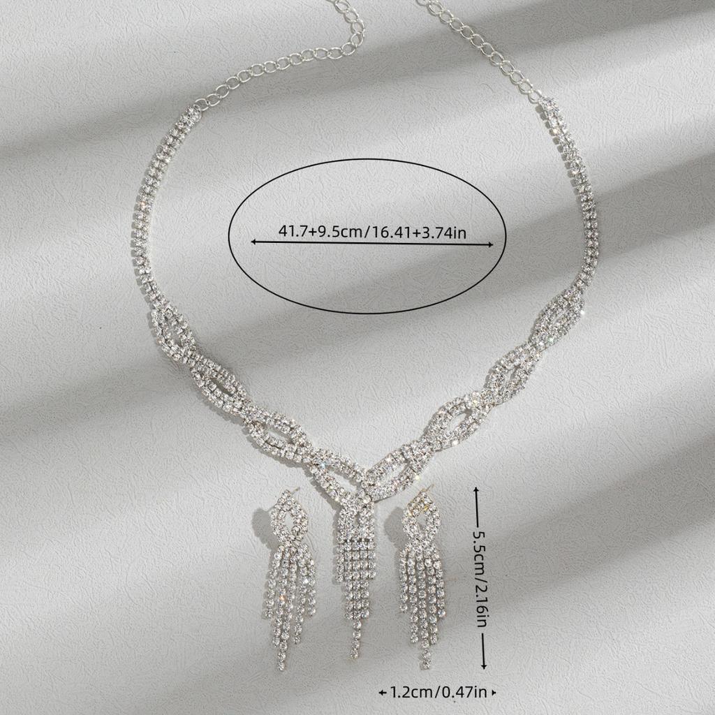 3PC Women's Fashion Copper Inlaid Claw Chain Hollow tassel Necklace Earrings Zircon Set Wedding Banquet Party Holiday Gift