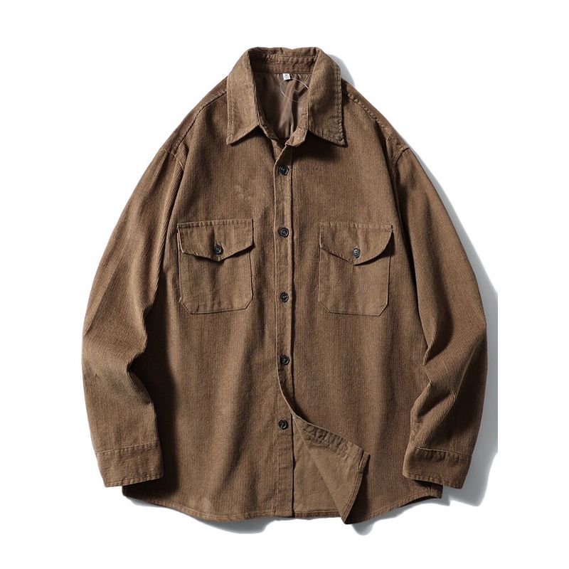 Japanese Retro Corduroy Long-Sleeve Work Shirt Jacket for Men, Autumn and Winter Casual Slim-Fit Foreign Trade Men's Shirt