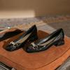 New square head metal buckle thick heel high heel temperament simple wind shallow mouth women's single shoes