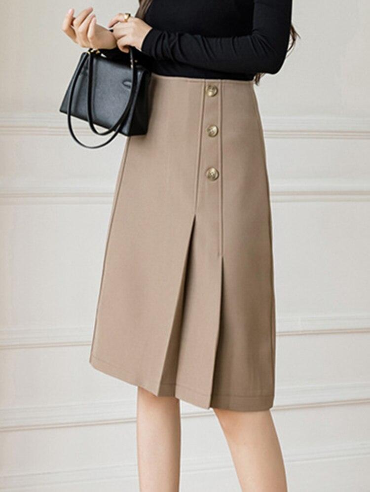 Qooth Jupe plissée mi-longue pour femmes, tenue de bureau
