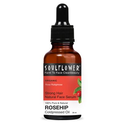 Soulflower Rosehip Oil for Wrinkles, Fine | 100% Pure, Organic, Cold-Pressed Seed Oil for Men & Women | 30ml