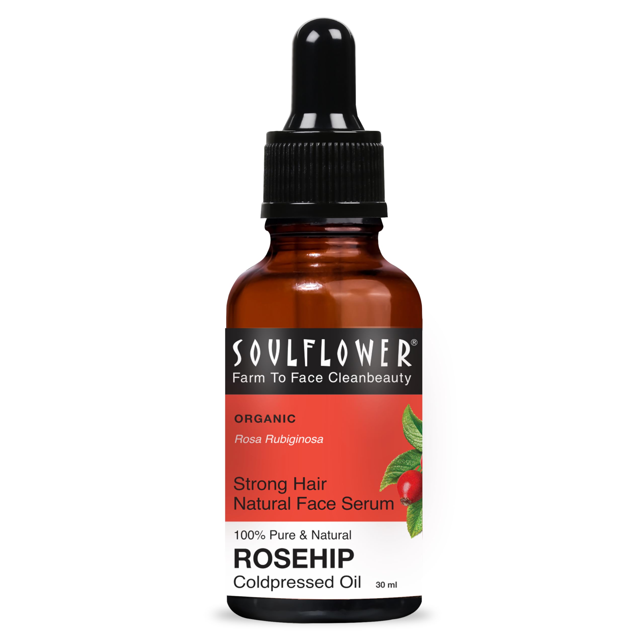 Soulflower Rosehip Oil for Wrinkles, Fine  | 100% Pure, Organic, Cold-Pressed Seed Oil for Men & Women | 30ml