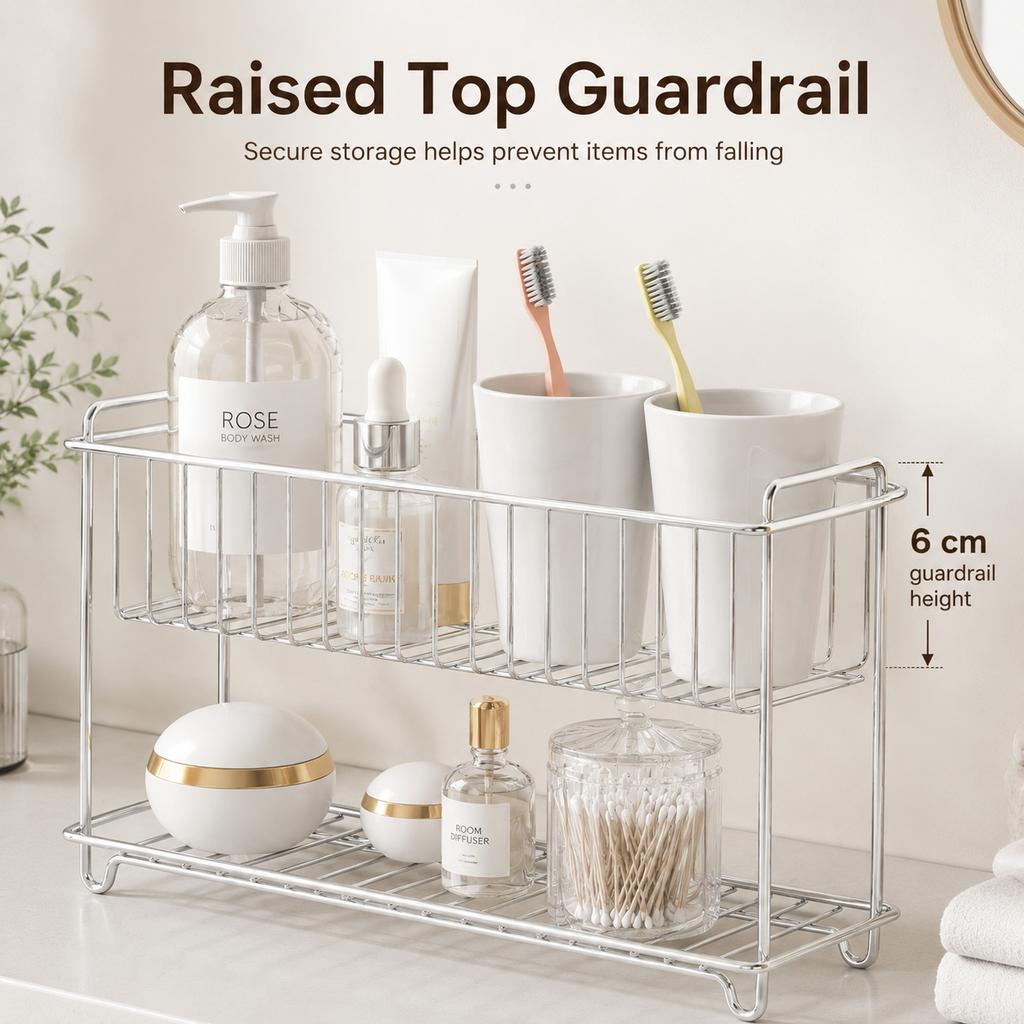 Double Layer Stainless Steel Kitchen Dish Drying Rack Countertop Storage Basket Bathroom Cosmetic Organizer