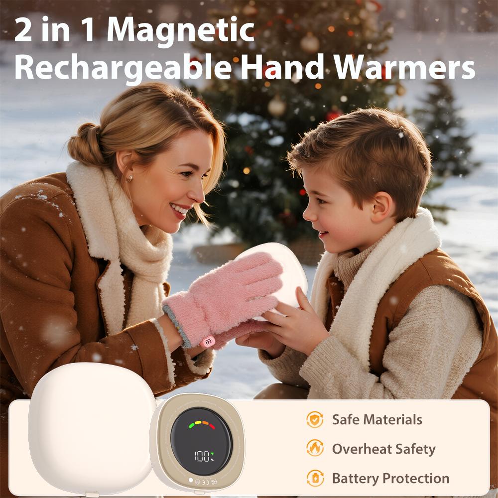 2-in-1 Electric Hand Warmer USB Rechargeable 4000mAh Power Bank Mini Handwarmer Double Side Heating for Home Office Use