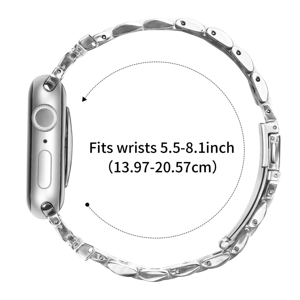 Watch Band for Apple Watch Series 11 10 42mm/9 8 7 41mm/SE3 SE2 SE 6 5 4 40mm/3 2 1 38mm Rhinestones Decor Silver Stainless Steel Strap