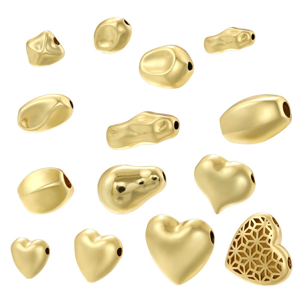 Unique Round and Heart-Shaped 3D Spacer Beads, Gold-Plated Brass Metal Beads DIY Crafting Supplies for Necklaces Bracelets:VZ446