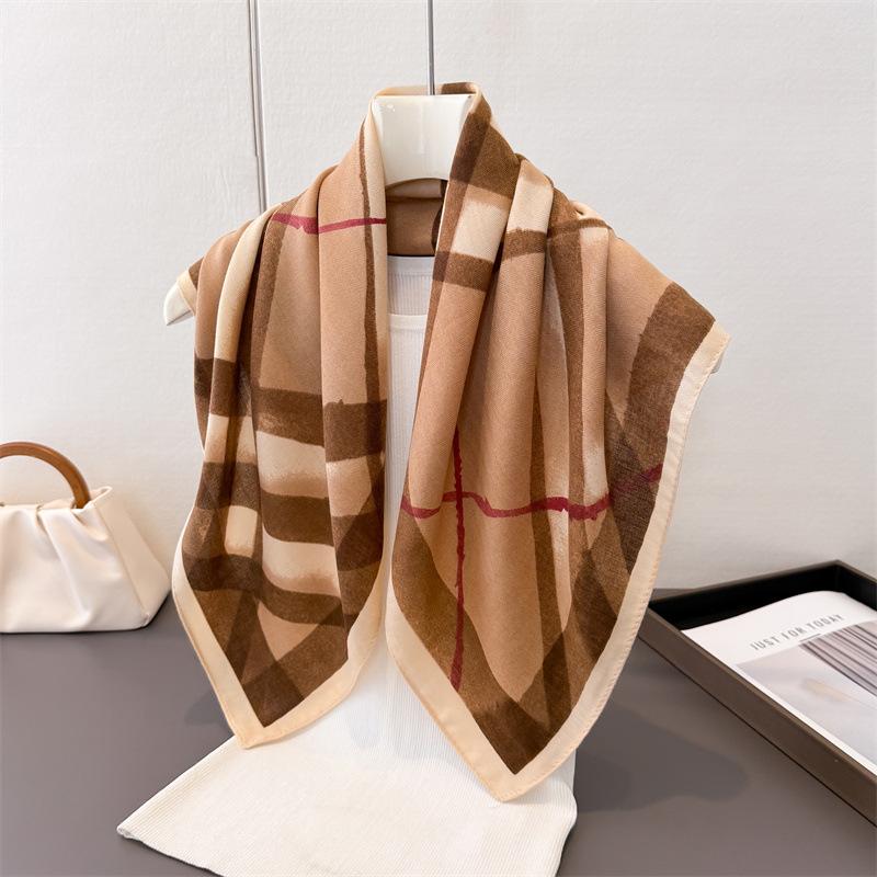 Daily versatile plaid imitation velvet herringbone pattern cotton and linen small square scarf silk scarf headscarf shawl decorative scarf scarf