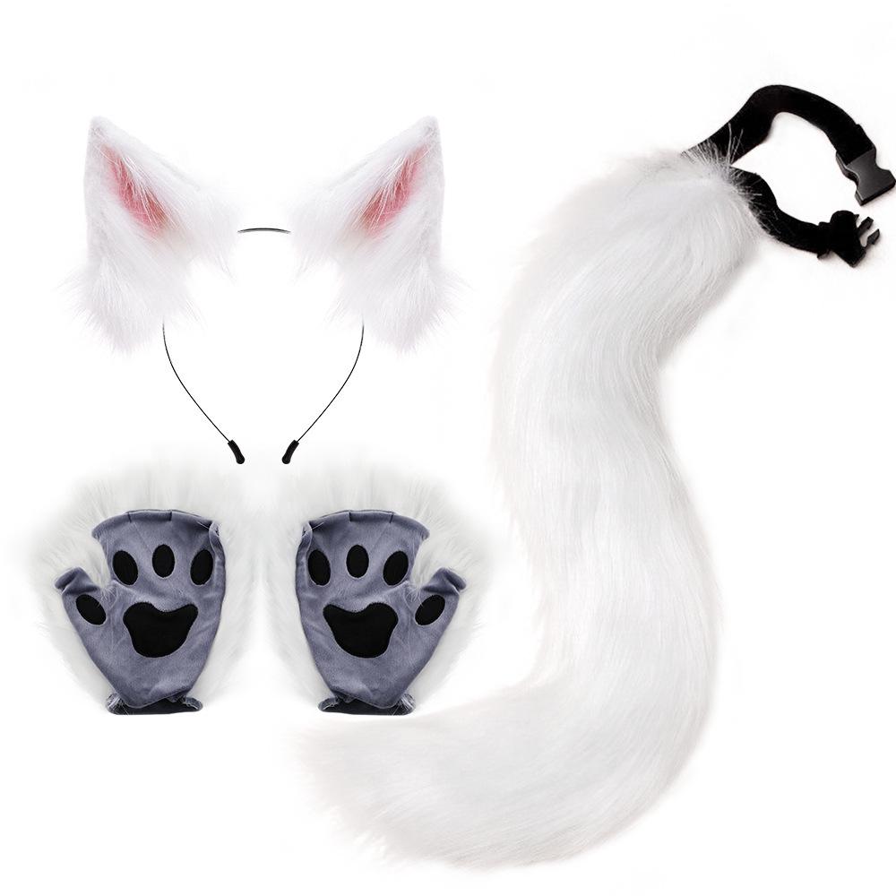 Popular Halloween Beast Claws Faux Plush Fox Ears Headband & Tail Cosplay Accessories