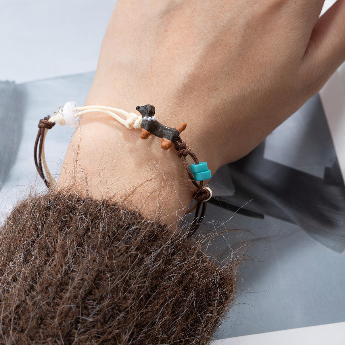 Мультяшный милый щенок-сосиска в стиле Мори, браслет с плетением, женские украшения, нишевый дизайн, осень и зима