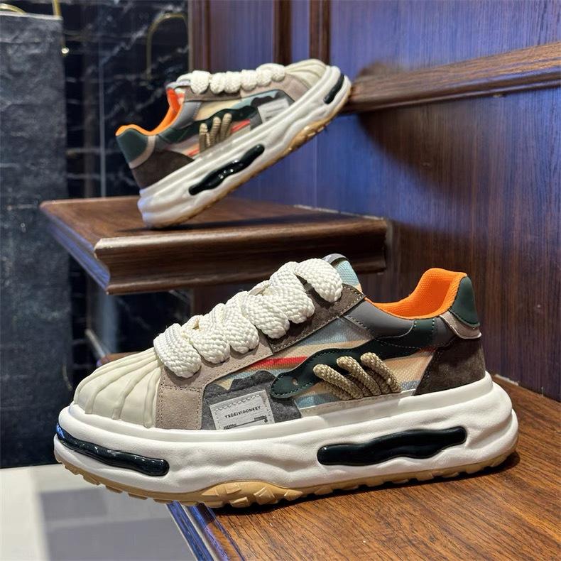 Leather cloth breathable color matching casual shoes comfortable and lightweight thick-soled Forrest Gump shoes