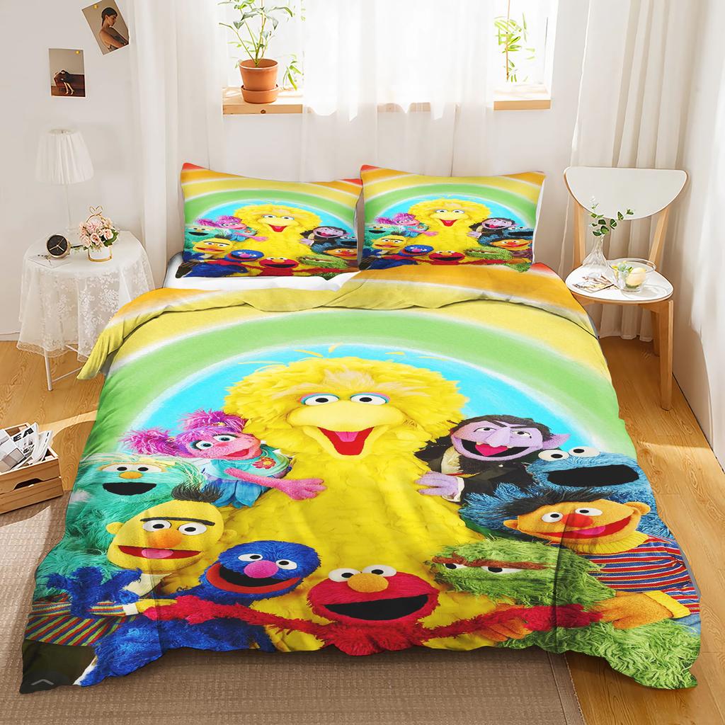 Sesamstraat Dekbedovertrek Set Dekbed Beddengoed 3D Kinderbeddengoed Set 3-Delig 1 Dekbedovertrek King Size