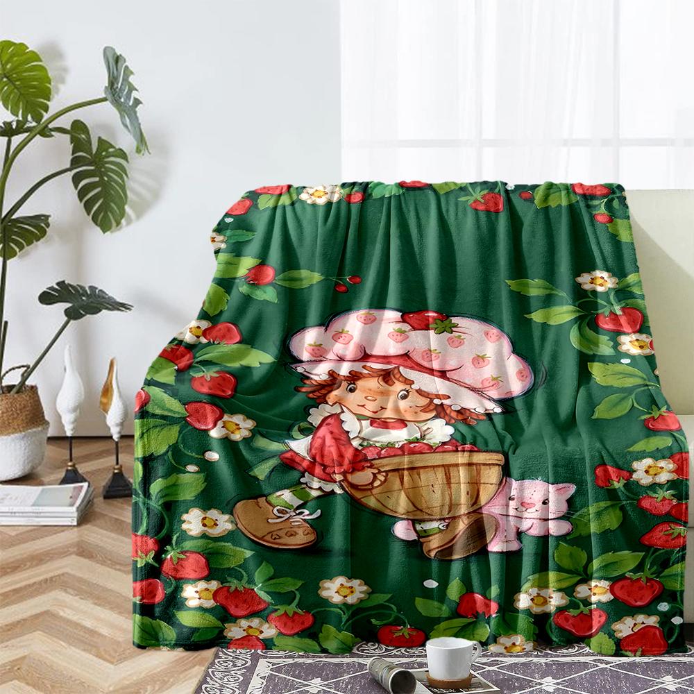 Aardbei Shortcake Thema Bedrukt Deken - Perfect voor Bank, Bed, Reizen & Buitengebruik | Machine Wasbaar, Gezellig & Duurzaam.
