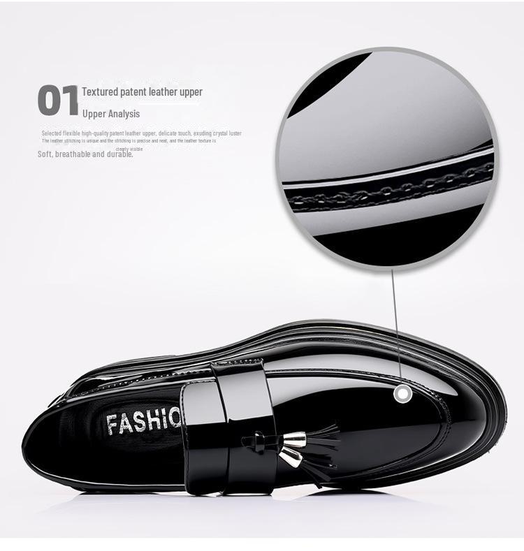 Herrskor i glänsande svart läder – Höst, Stor storlek, Formell business, Ungdomlig, Mångsidig, Casual, Mjuk sula, Idealisk för bröllop