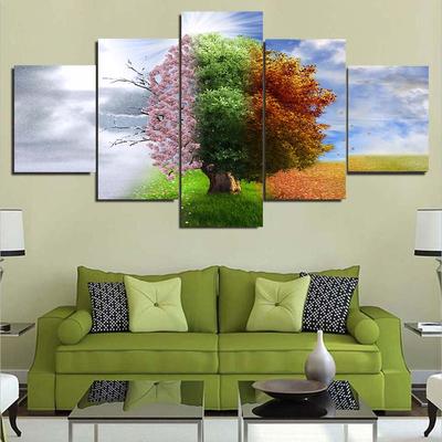 5 πάνελ Οριζόντιος καμβάς Ζωγραφική Four Seasons Tree Magic View Αφίσες και εκτυπώσεις Εικόνες τοίχου Διακόσμηση σπιτιού χωρίς πλαίσιο