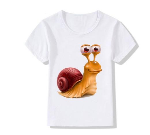Top Cute Cartoon Snail Print T Shirt Funny for Boys Girls Lovely Childrens Clothes Summer Polyester Fabric Kids Clothes 110