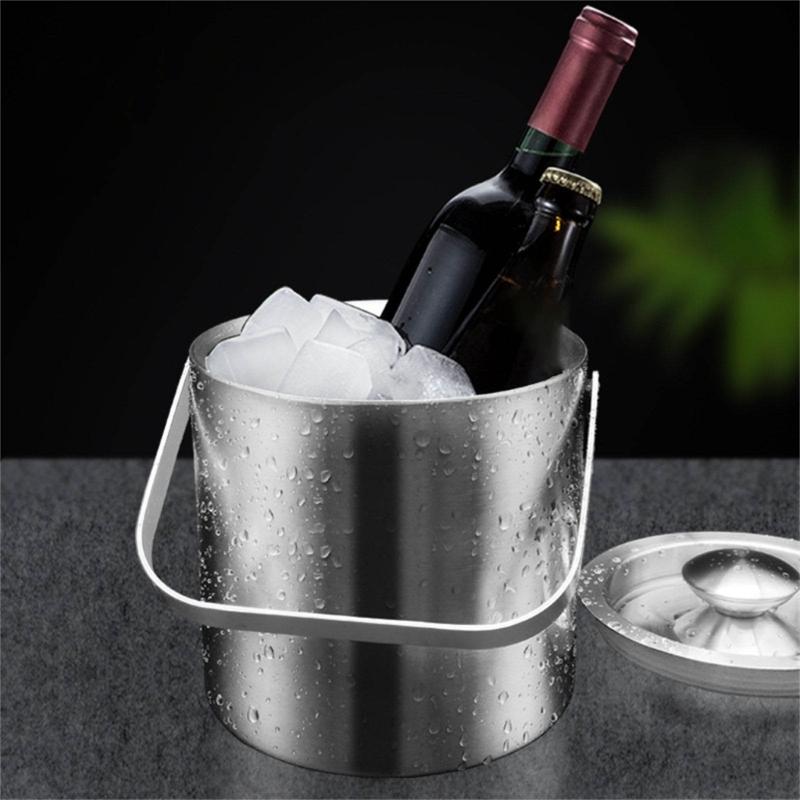 Double Layer Ice Bucket Set with Lid and Tongs Multifunctioanl Ice Bucket and Tongs Set Practical Ice Caddies with Cover