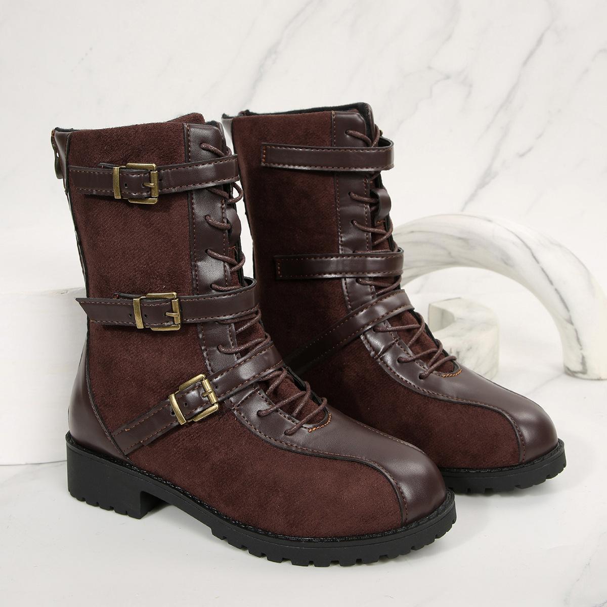 

Retro soft leather boxing boots for women 2025 autumn new British style Martin boots thick-soled German training medium boots for women 43 коричневый