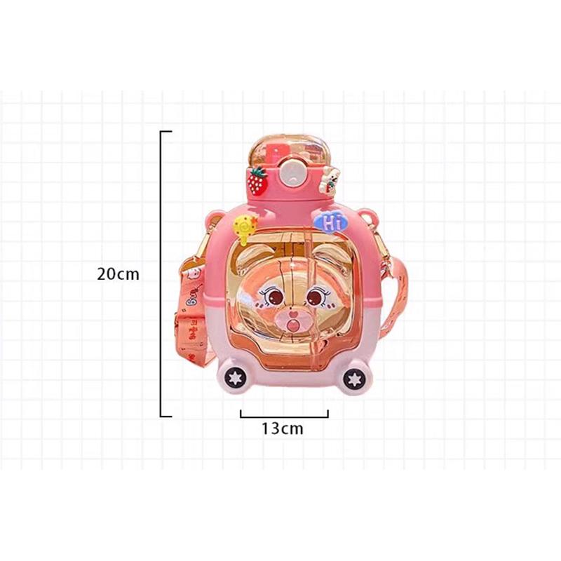 Kawaii Bear Water Bottle BPA Free For Kids 1000ml Plastic Cute Bubbule Tea Milk Portable School Drinking Bottles With Straw Gift