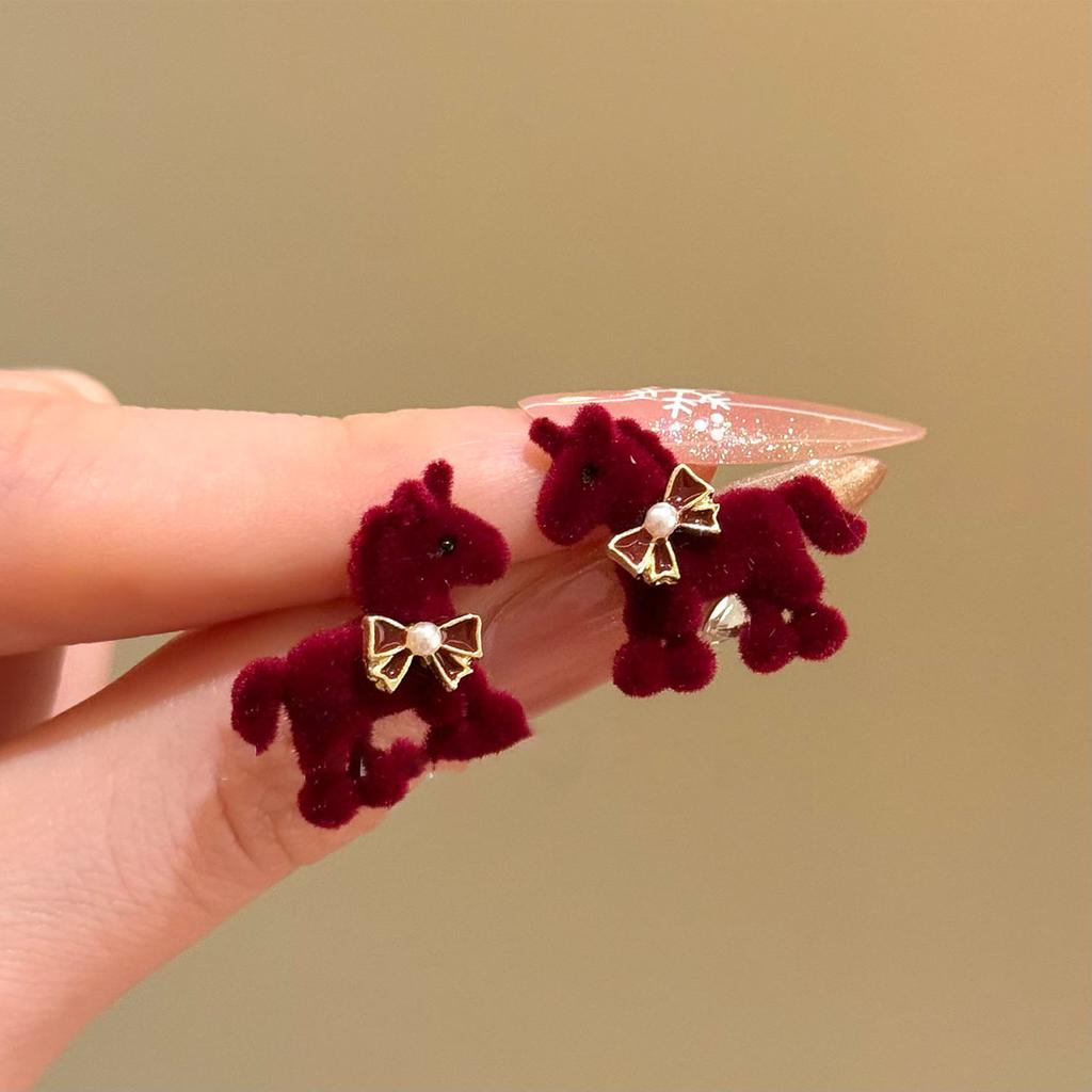 New Chinese Style Simple Natal Year Zircon Pony Earrings Earrings Fashionable and Exquisite Versatile Earrings Women