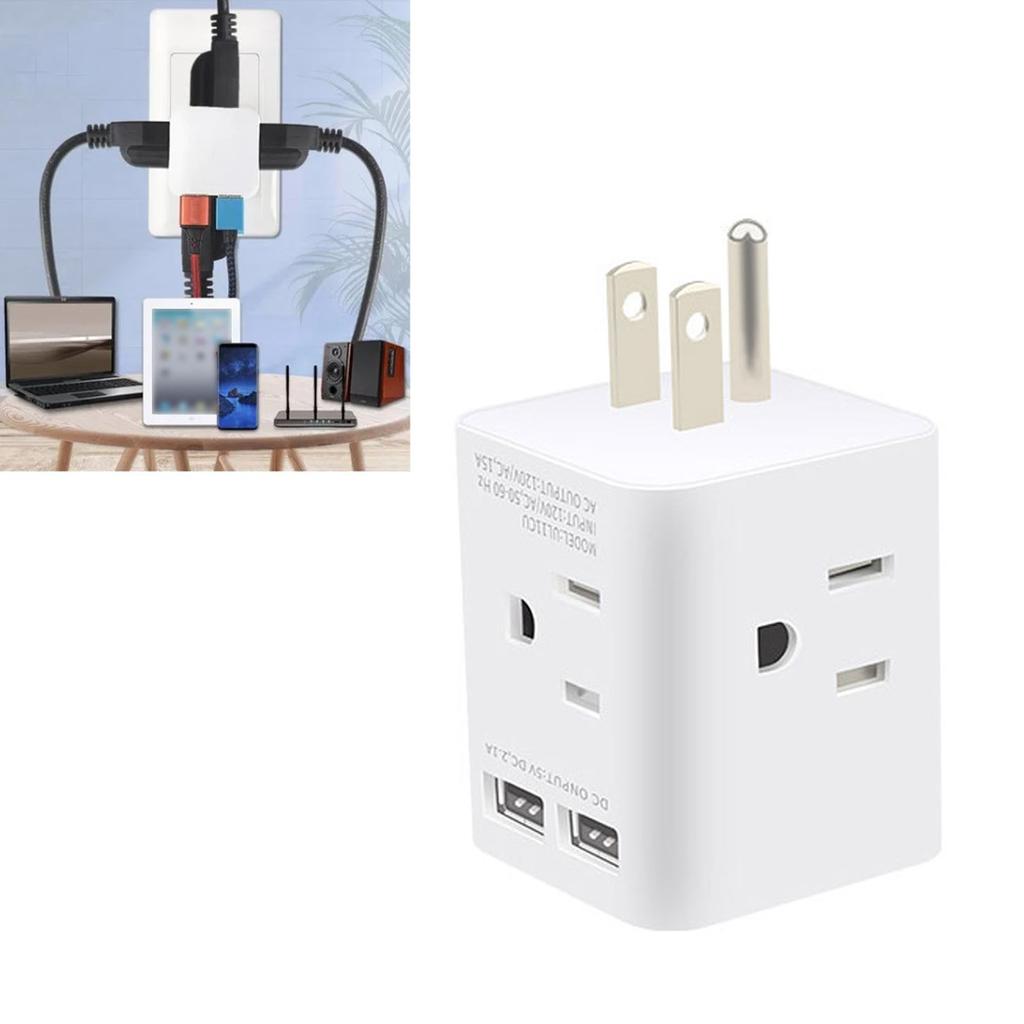 Multi Plug Outlet Extender Electrical Wall Outlet Splitter with 4 15amp AC Outlets 2 USB Ports